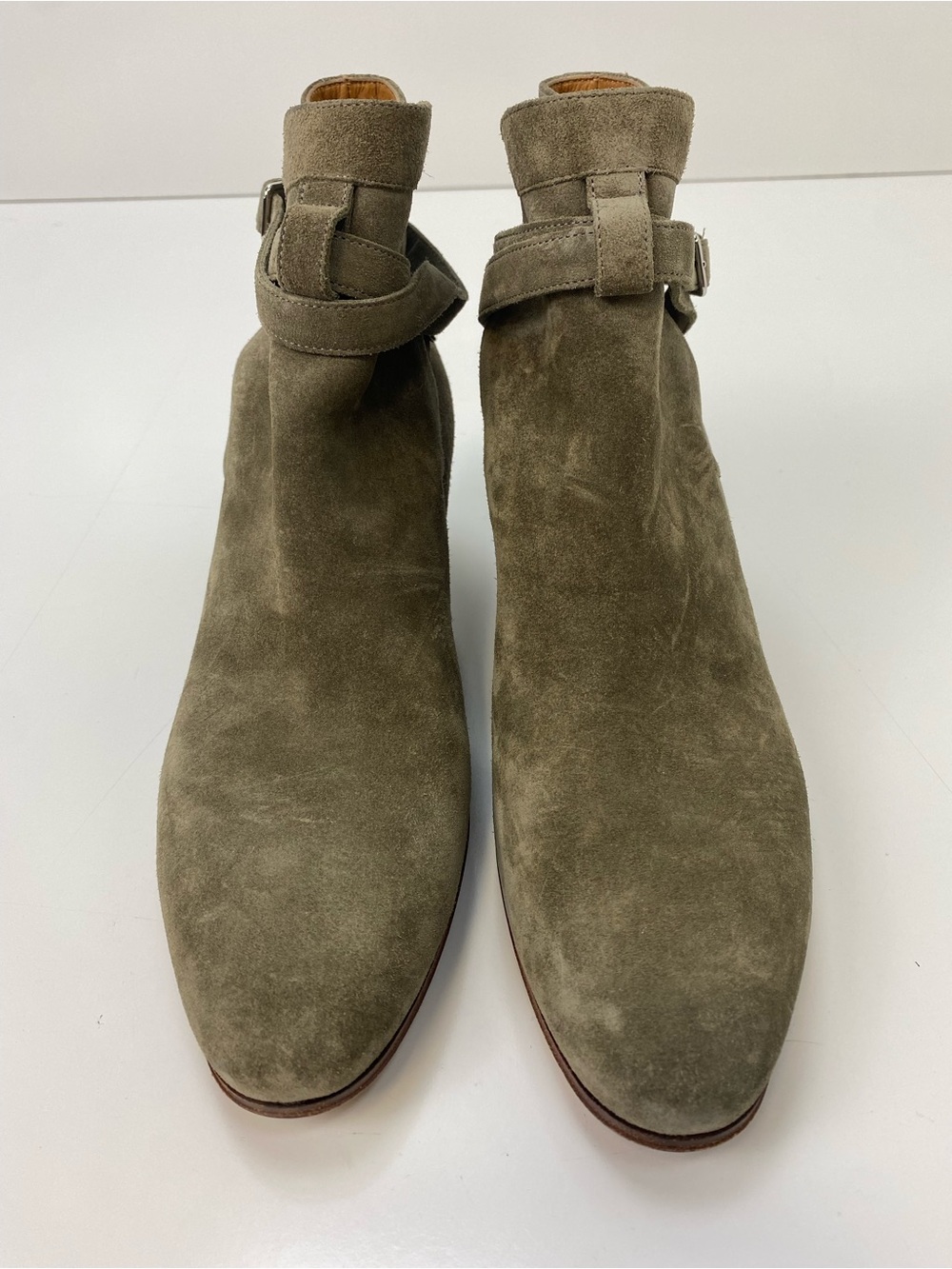 Saint Laurent Olive Green Suede Chukka Boots with Ankle Strap